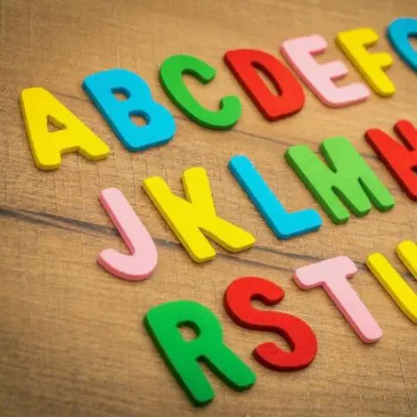 The alphabet laid out in multicoloured letters