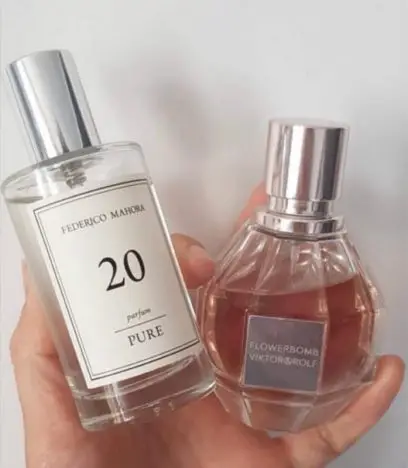 A bottle of FM 20 perfume and Viktor & Rolf, Flowerbomb