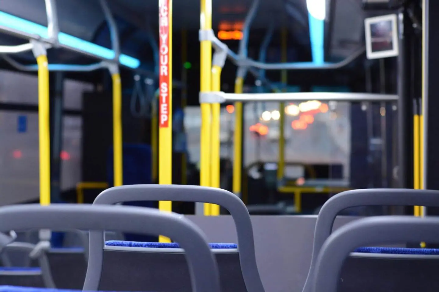 Seats on a bus at night
