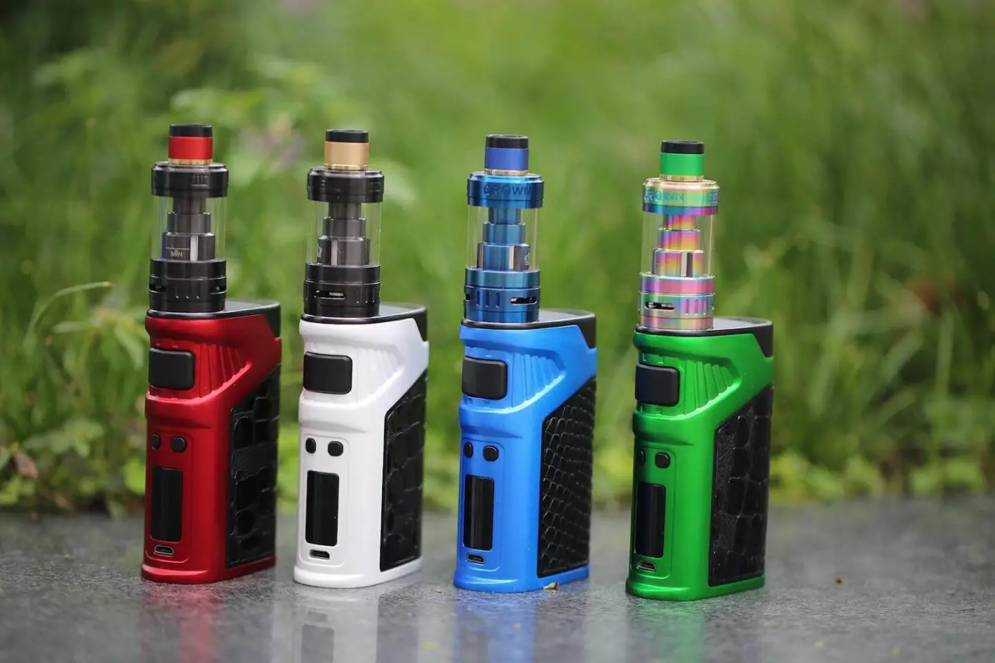 4 vape devices in different colours