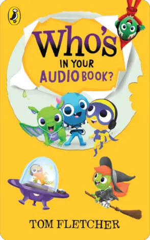 Who's In Your Audiobook Yoto card, with drawings of an alien, superhero, witch and monster