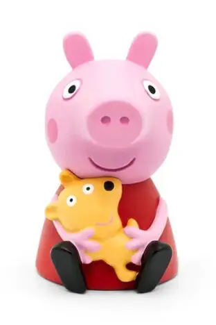 A peppa pig tonie character holding a bear