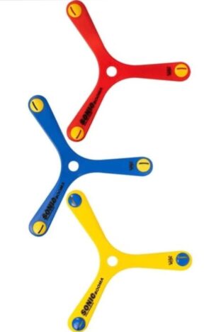 3 tri-tipped boomerangs in bright colours